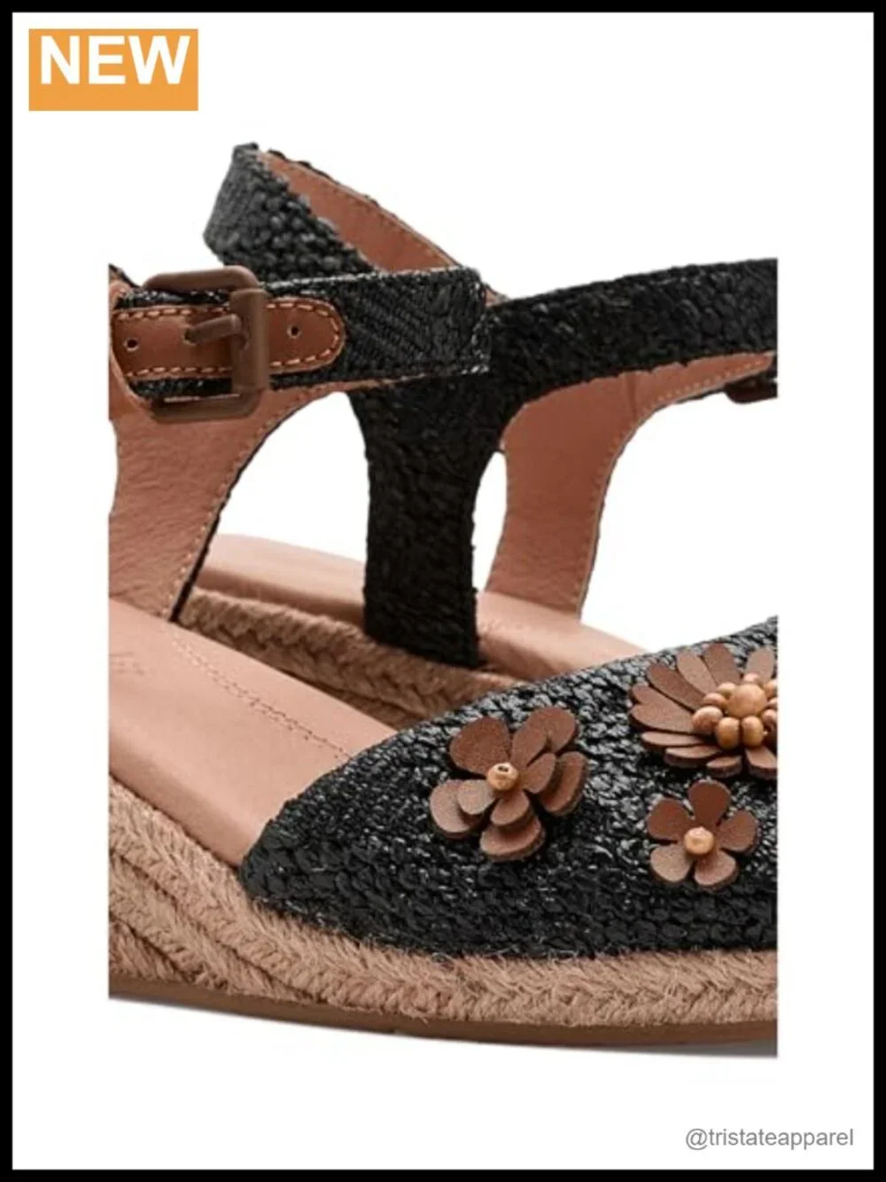 Woven Raffia Platform Wedge Sandal with Floral Embellishments